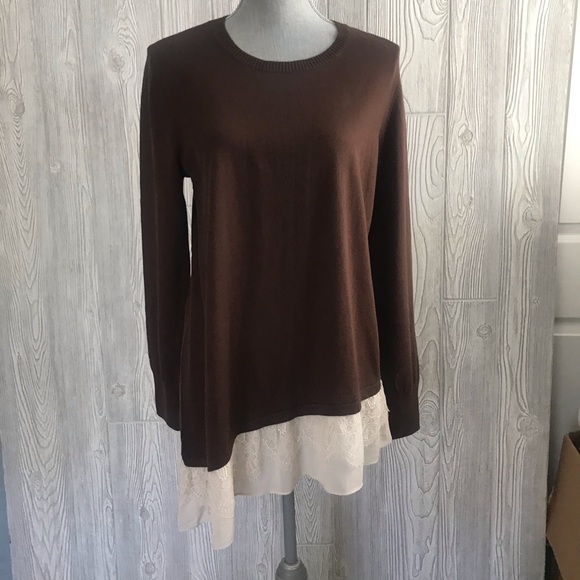 LOGO Lori Goldstein Brown Tunic Sweater M